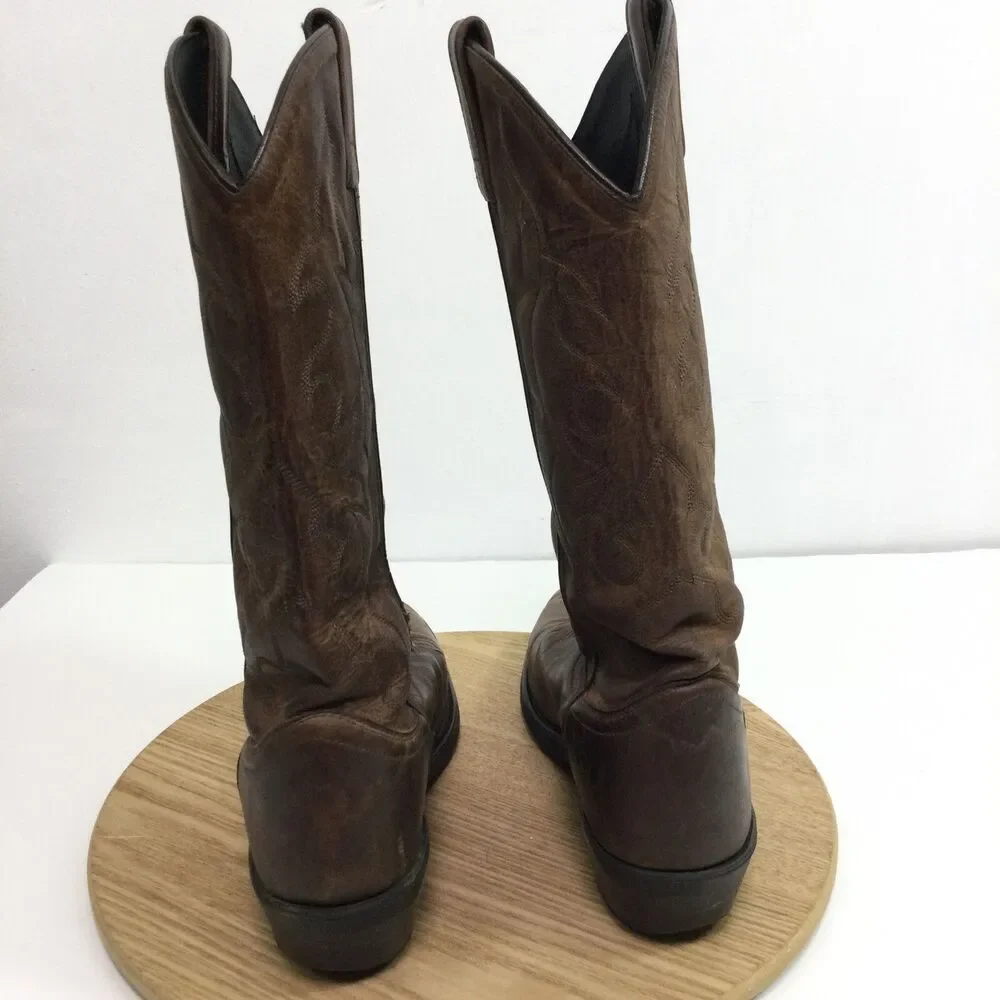 Old West Mens Leather Mid-Calf Western Boots Brown TBM3051 Size 8 D